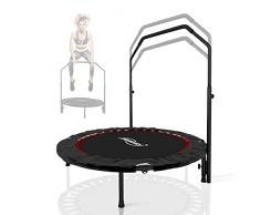 Physionics® Mini Trampolino - Pieghevole, con Corrimano Regolabile in Altezza, Ø 101cm, Piedini Antiscivolo, da Interno e Esterno, Blu/Rosso/Verde - Tappeto Elastico, da Fitness, Aerobica (Rosso)