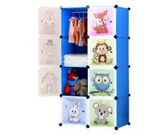 BRIAN & DANY Armadio Modulare Bambini, Portatile Guardaroba, Armadietto in Moduli Plastici, 8 Cubo, Blu, 75 x 47 x 147 cm