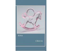 Confezione 50 pezzi, Bomboniera applicazione CAVALLO A DONDOLO, in plastica, dimensione cm 2.5X3, per segnaposto, composizione confetti. (CK6114) (ROSA)