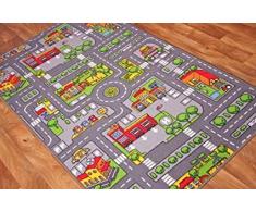 The Rug House - Tappeto Gioco per Bambini con Strade della Città, Poliammide, Grey, 140cm x 200cm (4'7" x 6'7")