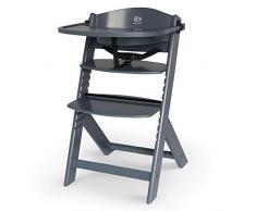 Kinderkraft Seggiolone Pappa in Legno ENOCK, Evolutivo, Multifunzionale, Sedia Ergonomica, Altezza Regolabile, Facile da Pulire, dai 6 Mesi ai 10 Anni, Grigio Pieno