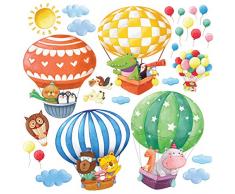 DECOWALL DS-8006 Mongolfiere con Animali Adesivi da Parete Decorazioni Parete Stickers Murali Soggiorno Asilo Nido Camera da Letto per Bambini (Piccolo)