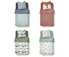 Familando Set di biancheria da letto per bambini, 2 pezzi, 135 x 200 cm + cuscino 80 x 80 cm · Happy Hippo biancheria da letto con orecchie · 100% cotone rinforzato di qualità · con chiusura lampo