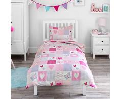 Bloomsbury Mill - Patchwork Con Cuori e Farfalle - Set Di Biancheria Da Letto Per Bambini - Rosa e Lilla - Copripiumino 120 cm x 150 cm e Federa Per Culla/Lettino/Letto