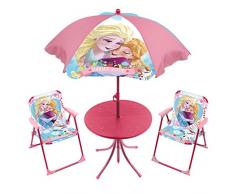 La Reine des Neiges 709548 Set per giardino composto da ombrellone, tavolino e 2 sedie, tema: Disney Frozen, colore: rosa, dimensioni sedie: 38 x32 x 53 cm, dimensioni tavolino: 50 x 50 x 48 cm, dimensioni ombrellone: 55 cm