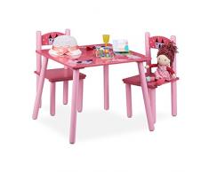Relaxdays Funny Arredamento/Tavolino e Sedie per Bambini, Legno, Rosa, 59x59x53.5 cm