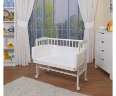 WALDIN Baby,Lettino culla,altezza regolabile,paracolpi e materasso,in 16 varianti,Superficie d’appoggio EXTRA lung. 90 x larg. 55 cm, bianco laccato,bianco