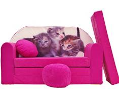Pro Cosmo H6-Divano Letto per Bambini con Pouf/poggiapiedi/Cuscino, in Tessuto, Multicolore, 168 x 98 x 60 cm, Cotone, Rosa