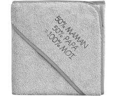 NOSBEBES ® Prodotto in Europa, da bagno ricamato, pettine, 100% cotone, idee regalo per nascita, asciugamano bebè (BIANCO GRIGIO PAPA PLUS FORT)
