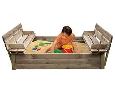 AVANTI TRENDSTORE - Sand - Sabbiera in legno con chiusura a ribalta, con 2 panchine integrate, pieghevole. in legno massello, dimensioni: LP 120x120 cm.