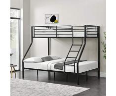 [neu.haus] Letto a Castello Metallo 3 posti Barriera anticaduta 200cm x 140/90cm Letto per Bambini con Rete a doghe Nero