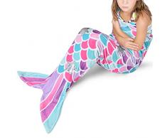 Coperta con Coda di Sirena Rosa - Sirena Sacco a Pelo per Ragazze Bambini Adolescenti Tutte Le Stagioni Peluche Morbida Flanella Pile Coperta Coccole Indossabile Regalo di Compleanno, 140 x 60cm