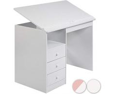 NOVA Scrivania per Bambini con Piano Regolabile, scrivania da Disegno con 3 Cassetti e 1 Ripiano, 100x55x73cm, MDF Stabile Tavolo da Disegno Inclinabile, Scrivania da Ufficio (Bianco)