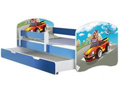 ACMA Letto per Bambino Cameretta per Bambino con Materasso Cassetto II BLU (03 Macchina sportiva, 140x70 + Cassetto)