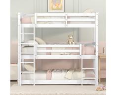 Letto a castello, 90 x 200 cm, tre letti a castello per bambini, rimovibili, in pino (bianco)