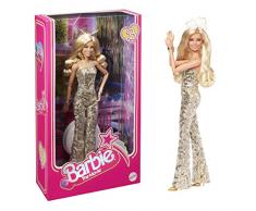 Barbie The Movie - Margot Robbie, bambola del film Barbie da collezione con tuta dorata da discoteca, riccioli lucenti e tacchi dorati, giocattolo per bambini, 3+ anni, HPJ99