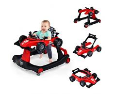 RELAX4LIFE 4 in 1 Girello a Spinta Primo Passo per Bambini da 6 a 18 Mesi con Luci e Suoni, Velocità e Altezza Regolabili, Portata 15 kg, 64x73x50,5/55,5 cm (Rosso)