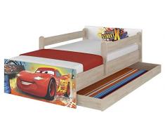 Lettino originale Disney con protezione anti-caduta, cassetto e materasso (90 x 180 cm, Cars)