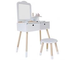 QSYY Set di Trucco da Tavolo E Sedie per Bambini di Grandi Dimensioni, Tavolino in Legno con Cassetto A Specchio, Adatto per Ragazze età Compresa tra 3-7