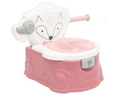 Vasino bambino per imparare ad andare al bagno Foxy di Twinly - WC per bambini con riduttore per il Vatere, con porta rotoli di carta e tiratore a catena simulato - Bicchiere interno rimovibile (Rosa)