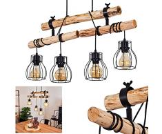 Lampada a sospensione Gondo, lampada a sospensione vintage in metallo nero e legno,4 x E27,altezza massima 158 cm (regolabile), le teste delle lampade sono regolabili individualmente,senza lampadina/e