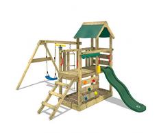 Gioco da giardino WICKEY TurboFlyer con altalena e scivolo verde, struttura da esterno per bambini con sabbiera, scaletta e accessori da gioco