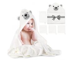 momcozy Set Asciugamani Bagno al in Bambù per Neonato 5 Pz, 1 Pezzo Asciugamano Neonato Con Cappuccio, 3 Pezzi Asciugamano Neonati, 1 Pezzo Guanto Da Bagno, Soffice, Traspirante, Ecologico