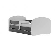 BDW - Lettino per bambini con 2 superfici e 2 materassi, 180 x 90 cm, per ragazzi e ragazze, colore: grafite, 200 x 90 cm