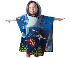 Adulti e Bambini Poncho accappatoio in spugna con cappuccio. Asciugamano da spiaggia in cotone 100%. Ideale per Bambini, uomini e donne., Blue, 3-10 anni