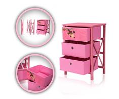makika Cassettiera Comodino Comò 3 Cassetti Camera MDF Legno Di Pino Lino Pieghevole Arredo Casa Mobile Bambini in Rosa
