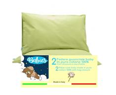4BABIES-Federa Cuscino 40x60 Bambino- Set 2 Federe per cuscino lettino e culla 100% PURO COTONE Made in Italy - Chiusura a busta - Certificato OEKO-TEX - Biancheria da letto per bambini - VERDE