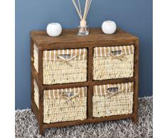 Comò stile shabby vintage con 4 cestini, colore marrone naturale,per il bagno, l'ufficio, il corridoio o la camera da letto bambini