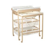 Roba Fasciatoio con Vaschetta baby Pool, Piano Fasciaotio Scorrevole con Vaschetta, Legno Naturale, Materassino Fasciatoio Incluso