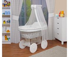WALDIN Culla con cappotta,Culla con ruote XXL,IN 18 VARIANTI,telaio/ruote laccato in bianco,colore tessile bianco