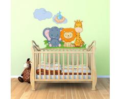 wall art R00142 Wall Sticker per Bambini Animali nel Lettino, Wallpaper, Multicolore, 90 X 30 X CM