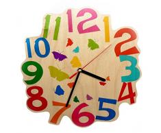 Hess 30002 - OROLOGIO DA PARETE IN LEGNO PER BAMBINI Soggetto : FARFALLE Decorazione cameretta, vetro