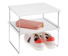 mDesign Set da 2 organizer armadio in metallo e plastica per sfruttare lo spazio verticale – Mensola aggiuntiva per ripiani – Divisorio per armadi adatto anche a cucina o bagno – bianco