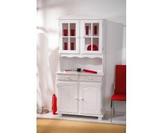 Inter Link Cristalliera Credenza Buffet Rustico Pino Massiccio Verniciato, Bianco