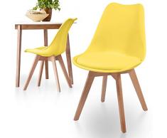 MIADOMODO® Sedie Nordiche - Set da 2, 4, 6, 8, Gambe in Legno di Faggio, Seduta Imbottita, Schienale Ergonomico, Stile Moderno, Giallo - Sedie Cucina, Scandinave, Pranzo (Set da 2, Giallo)