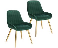 Lestarain 2x Poltroncina da Sala Pranzo Soggiorno Sedia da Scrivania per Cameretta con Schienale Poltrona in Velluto Gambe doro in Metallo Verde scuro LCNI73008-2