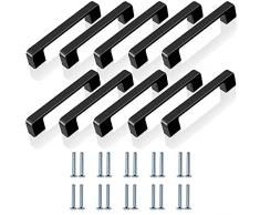 10 pezzi Maniglie per Mobili da Cucina Nero Opaco Lega di Alluminio,Manico Sicuro Robusto e Durevole Set di Maniglia per Mobili,Adatto per Armadi Cassetti Soggiorno(20 pezzi di Viti Incluse) (128mm)