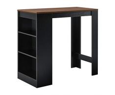 [en.casa] Bancone Tavolo Alto da Bar 110 x 50 x 103 cm Penisola Cucina con 3 Ripiani - Nero/Effetto Noce