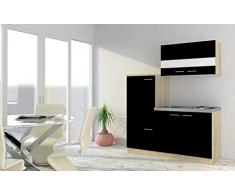 Respekta Cucina Mini Cucina Cucina Singola Cucinino Incasso Blocco Cucina 160 cm Rovere Sonoma Replica (Nero)
