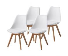 Albatros Sedie da Pranzo AARHUS Set di 4, Bianco con Gambe in Legno Massello, Faggio, Design retrò Scandinavo