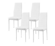 Baroni Home Set di 4 Sedie da Pranzo con Schienale Alto e Seduta Ergonomica con Cuciture Decorative, Sedie Eleganti Imbottite in Ecopelle con Struttura in Acciaio, 40X48X96 cm, Bianco