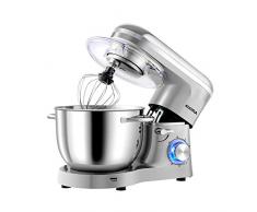 Aucma Impastatrice Planetaria da 1400W,Robot da cucina Mixer 6.2L, Miscelatore Cucina per uso alimentare, 6 Velocità Mixer Elettrico da Cucina con Gancio per Impastare, Frusta, Sbattitore, Argento