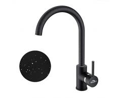 Auralum Rubinetto Cucina Nero con Aeratori Rimovibili, Girevole a 360° Rubinetto Lavello Cucina con Bocca Alta, Miscelatore Cucina in Granito, Rubinetti Cucina Ottone