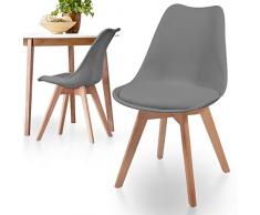 MIADOMODO® Sedie Nordiche - Set da 2, 4, 6, 8, Gambe in Legno di Faggio, Seduta Imbottita, Schienale Ergonomico, Stile Moderno, Giallo - Sedie Cucina, Scandinave, Pranzo (Set da 2, Grigio)