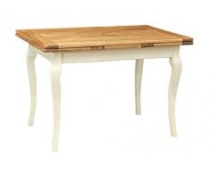 Biscottini Tavolo Allungabile In Legno Massello Di Tiglio - Stile Country – Stile Shabby - Struttura Bianca Anticata Piano Naturale L 120 x PR 80 x H 80 cm