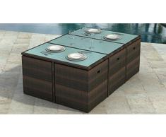 Jet-Line Bali - Set di arredamento da giardino con tavolo da pranzo, 6 sedie, 4 sgabelli, con vetro e rivestimento sedie inclusi, colore: marrone